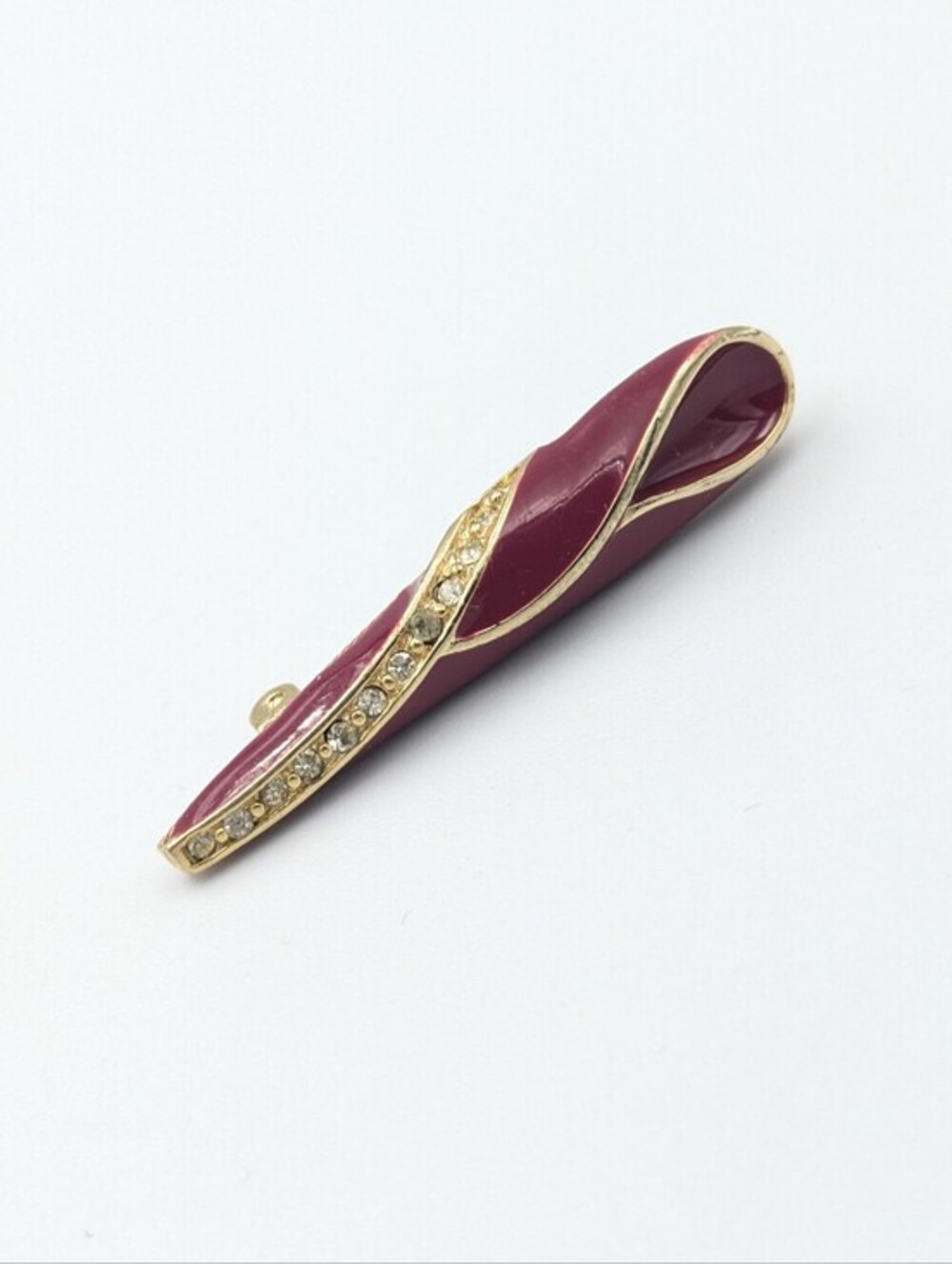 Vintage gold tone, enamel, and rhinestone brooch pin
